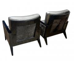 Pair of Modern Black Lacquer Chairs with Fur Accent - 4657256