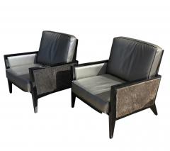 Pair of Modern Black Lacquer Chairs with Fur Accent - 4657258