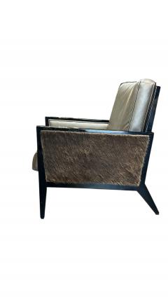 Pair of Modern Black Lacquer Chairs with Fur Accent - 4657260