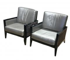 Pair of Modern Black Lacquer Chairs with Fur Accent - 4659488