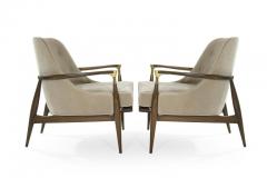 Pair of Modern Brass Accented Walnut Lounge Chairs 1950s - 954879