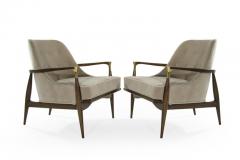 Pair of Modern Brass Accented Walnut Lounge Chairs 1950s - 954880