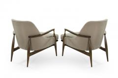 Pair of Modern Brass Accented Walnut Lounge Chairs 1950s - 954881