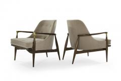 Pair of Modern Brass Accented Walnut Lounge Chairs 1950s - 954883