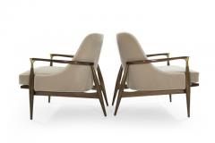 Pair of Modern Brass Accented Walnut Lounge Chairs 1950s - 954884