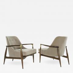 Pair of Modern Brass Accented Walnut Lounge Chairs 1950s - 955133