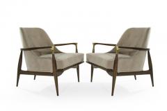 Pair of Modern Brass Accented Walnut Lounge Chairs 1950s - 1102501