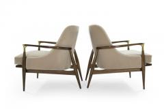 Pair of Modern Brass Accented Walnut Lounge Chairs 1950s - 1102505