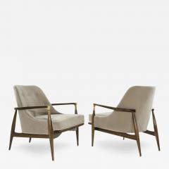 Pair of Modern Brass Accented Walnut Lounge Chairs 1950s - 1103246