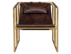 Pair of Modern Brass Leather Lounge Chair Bison by McGuire Haybine - 1836049