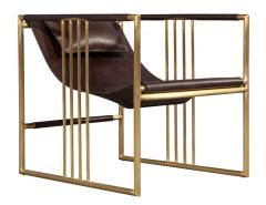 Pair of Modern Brass Leather Lounge Chair Bison by McGuire Haybine - 1836058