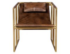 Pair of Modern Brass Leather Lounge Chair Saddle by McGuire Haybine - 1836039