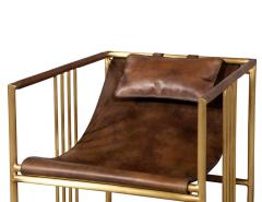 Pair of Modern Brass Leather Lounge Chair Saddle by McGuire Haybine - 1836047