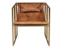 Pair of Modern Brass Leather Lounge Chair Tan by McGuire Haybine - 1836000