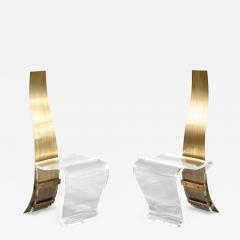 Pair of Modern Brass and Acrylic Accent Chairs - 4426982