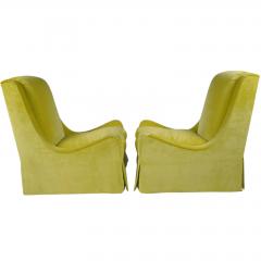 Pair of Modern Chartreuse Velvet Swivel Down Slipper Chairs - 4815509