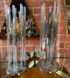 Pair of Modern Cylindrical Glass and Chrome Table Lamps Italy 1970s - 1217665