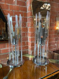 Pair of Modern Cylindrical Glass and Chrome Table Lamps Italy 1970s - 1217667