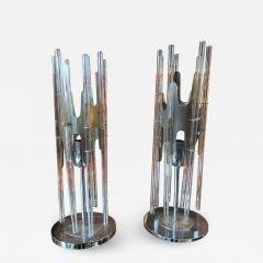 Pair of Modern Cylindrical Glass and Chrome Table Lamps Italy 1970s - 1218686