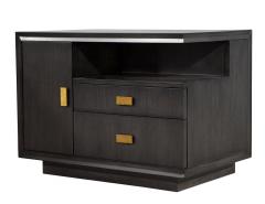 Pair of Modern End Table in Grey Charcoal Finish and Bronzed Hardware - 4521546