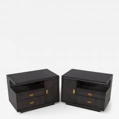 Pair of Modern End Table in Grey Charcoal Finish and Bronzed Hardware - 4522028