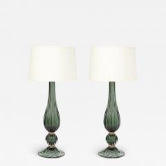 Pair of Modern Hand Blown Murano Green Glass Table Lamps with 24 Karat Gold - 2709571