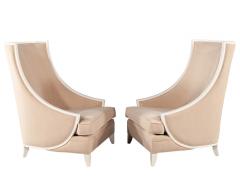 Pair of Modern High Back Lounge Chairs with Designer Cream Velvet - 2537717