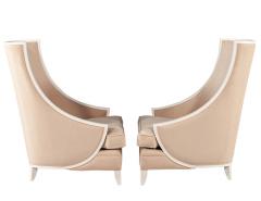 Pair of Modern High Back Lounge Chairs with Designer Cream Velvet - 2537718