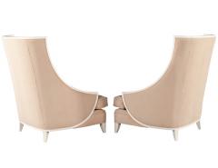 Pair of Modern High Back Lounge Chairs with Designer Cream Velvet - 2537719