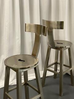 Pair of Modern Industrial Style Steel Bar Counter Stools Organic Form - 2694452