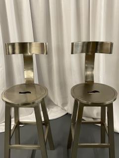 Pair of Modern Industrial Style Steel Bar Counter Stools Organic Form - 2694459