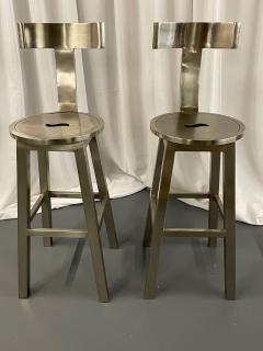 Pair of Modern Industrial Style Steel Bar Counter Stools Organic Form - 2694460