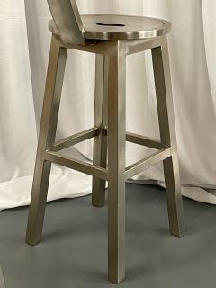 Pair of Modern Industrial Style Steel Bar Counter Stools Organic Form - 2694461