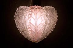Pair of Modern Italian Pink and Clear Murano Glass Leave Wall Lights 1970 - 1551708