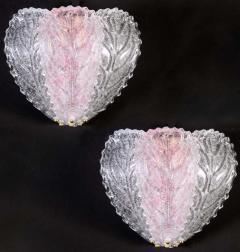 Pair of Modern Italian Pink and Clear Murano Glass Leave Wall Lights 1970 - 1551712