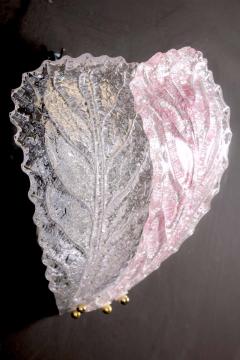 Pair of Modern Italian Pink and Clear Murano Glass Leave Wall Lights 1970 - 1551721