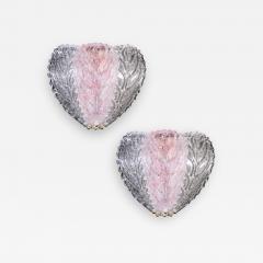 Pair of Modern Italian Pink and Clear Murano Glass Leave Wall Lights 1970 - 1552920