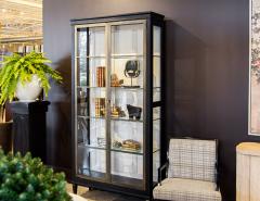 Pair of Modern Oak and Brass Bookcase Cabinets - 3482553
