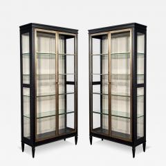 Pair of Modern Oak and Brass Bookcase Cabinets - 3483675