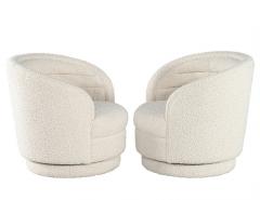 Pair of Modern Swivel Chairs in Boucle Cream Fabric - 3325880