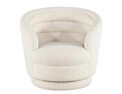 Pair of Modern Swivel Chairs in Boucle Cream Fabric - 3325884