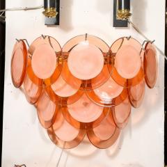 Pair of Modernist 14 Disc Sconces in Hand Blown Murano Smoked Apricot Glass - 3975888