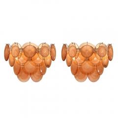 Pair of Modernist 14 Disc Sconces in Hand Blown Murano Smoked Apricot Glass - 3975920