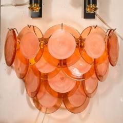 Pair of Modernist 14 Disc Sconces in Hand Blown Murano Smoked Apricot Glass - 3975936