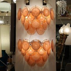 Pair of Modernist 14 Disc Sconces in Hand Blown Murano Smoked Apricot Glass - 3976018