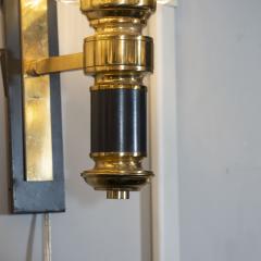 Pair of Modernist Brass Handblown Clear Murano Glass Black Enamel Sconces - 1579074