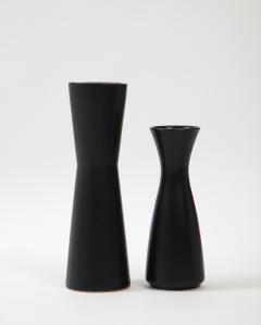 Pair of Modernist Ceramic Matte Black Vases France 1950s - 2458631