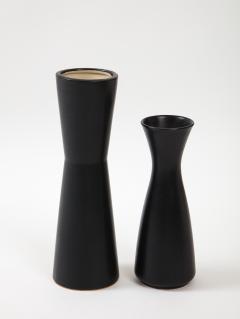 Pair of Modernist Ceramic Matte Black Vases France 1950s - 2458632