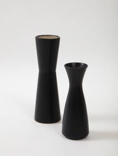 Pair of Modernist Ceramic Matte Black Vases France 1950s - 2458634