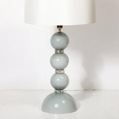 Pair of Modernist Dove Grey Murano Glass Table Lamps with 24 Karat Gold Bands - 4266193
